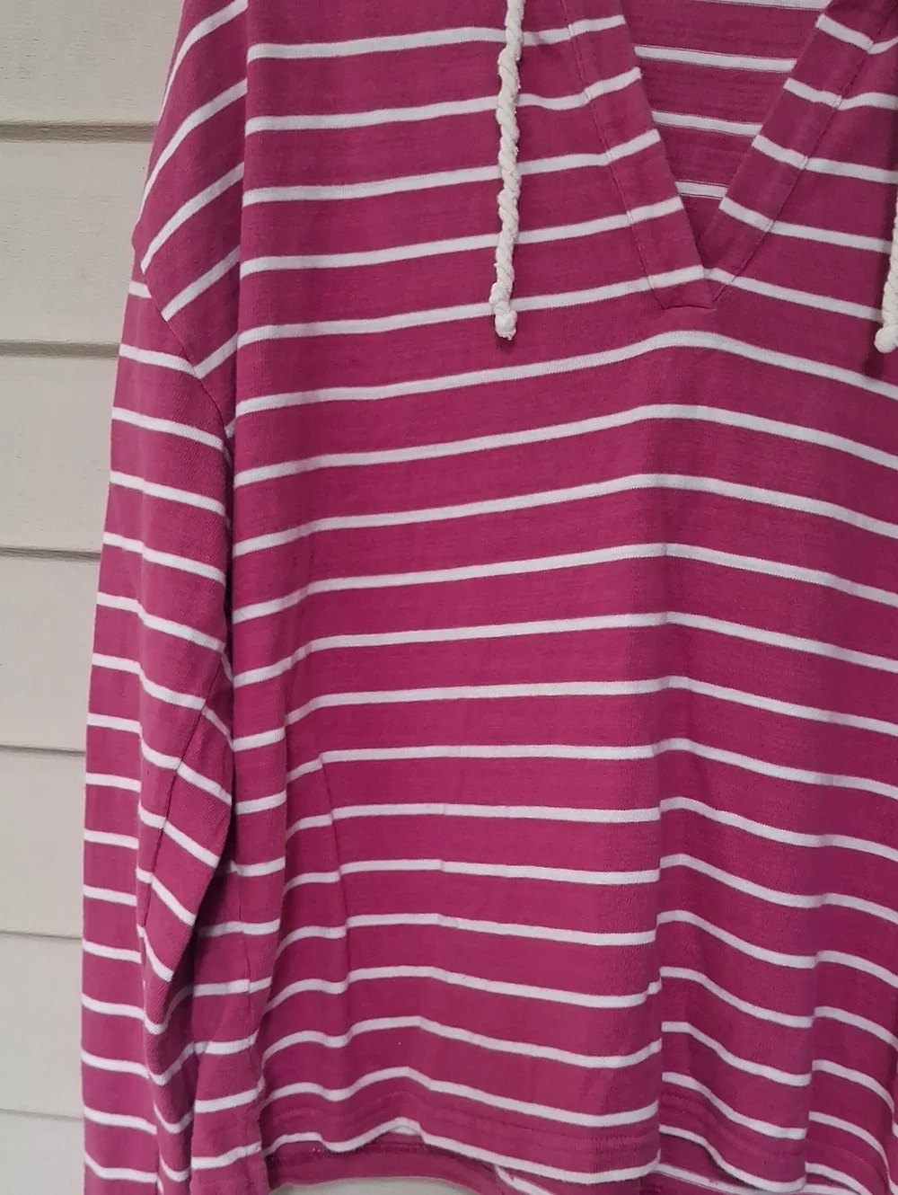 J Crew Women's Pink Striped Hooded Pullover Top Sweatshirt XL